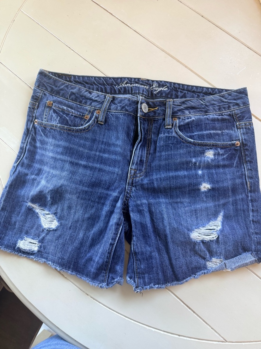 American Eagle Outfitters Dark Blue Distressed Denim Cutoff Shorts